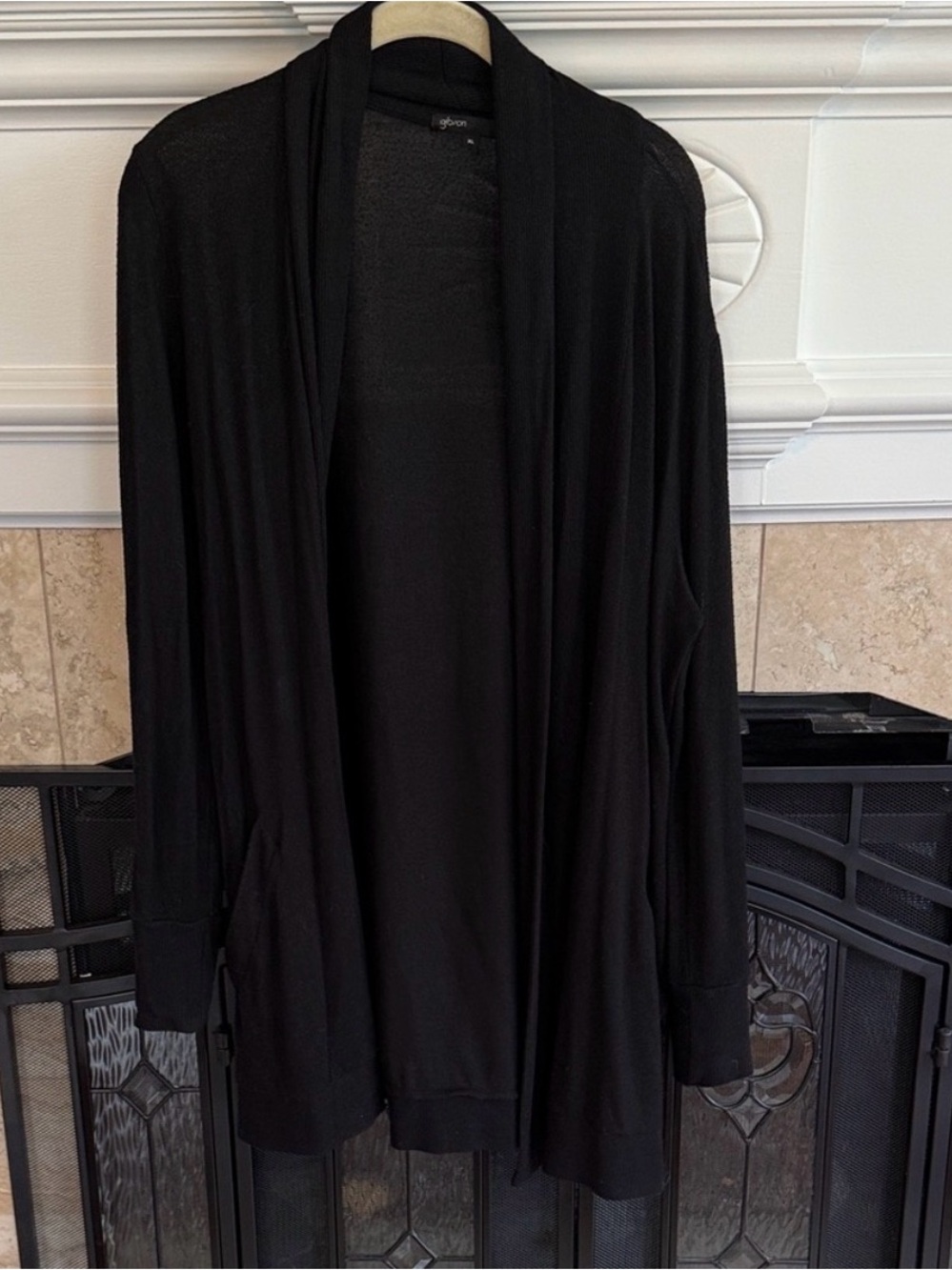 Gibson Black Longline Open Front Cardigan Sweater Pockets XL